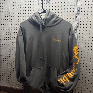 Columbia Charcoal Hoodie with Vibrant Orange Accents